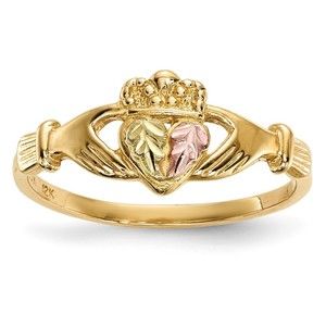 10k Tri-Color Black Hills Gold Claddagh Ring, Size 7